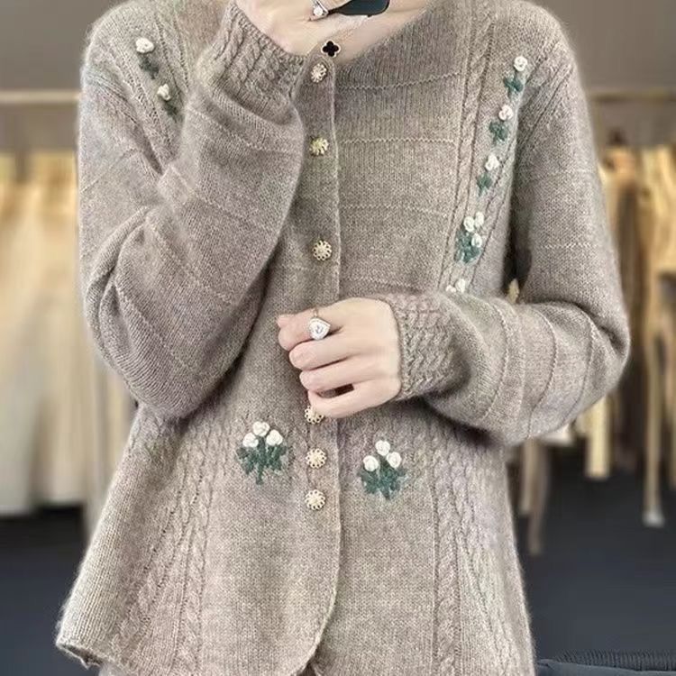 Damen Strickjacke Florale Stickereien Norvielle