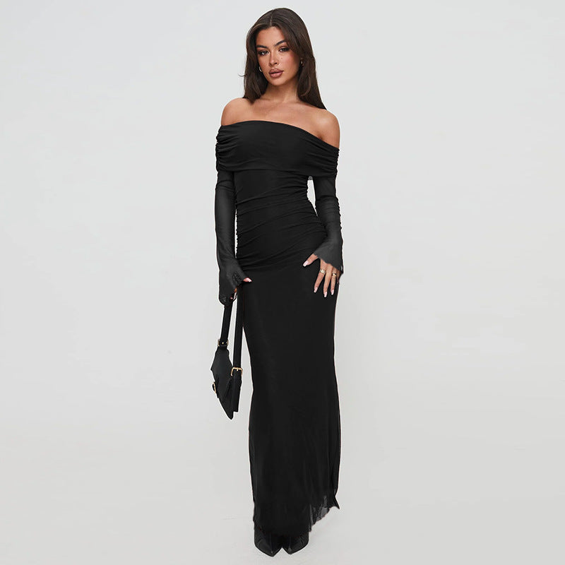 Damen Off-Shoulder Maxikleid mit Rüschendesign