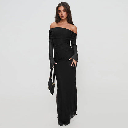 Damen Off-Shoulder Maxikleid mit Rüschendesign