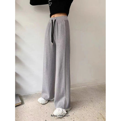 Damen Freizeithose Hochtaillierte Weite Rippstruktur Beige