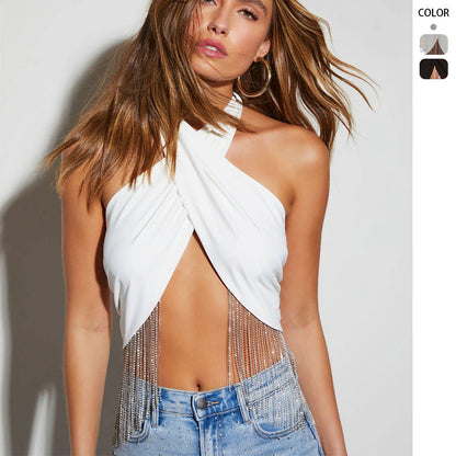 Damen Crop- Strassdetails Glitzernd Weiß - Norvielle