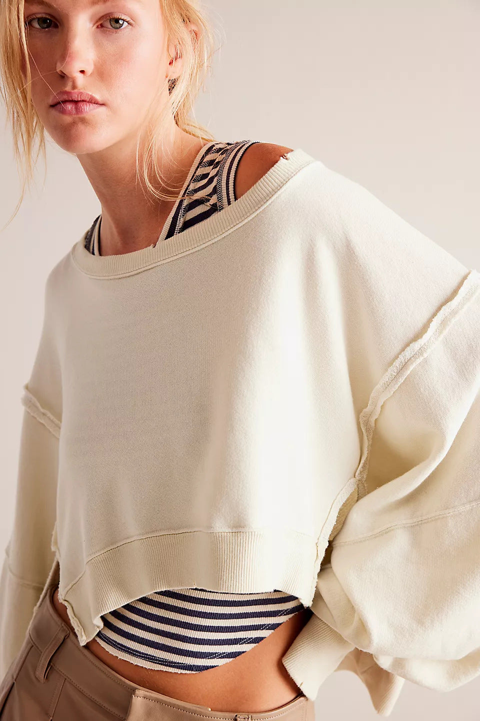 Damen Cropped Sweatpullover Weite Ärmel Norvielle