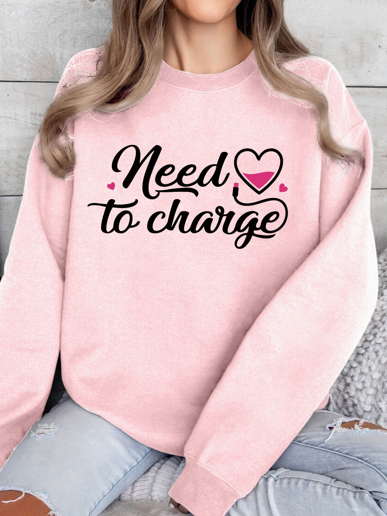 Damen Sweatshirt Herzspruch Lässig Norvielle