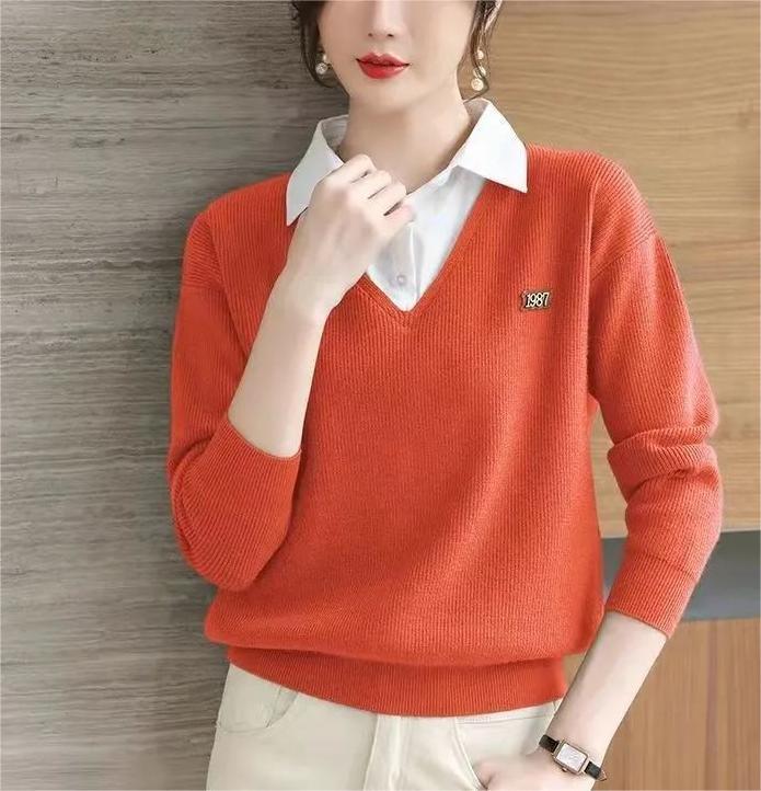 Damen Pullover V-Ausschnitt Hemdkragen Norvielle