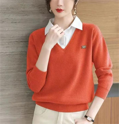 Damen Pullover V-Ausschnitt Hemdkragen Norvielle