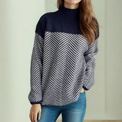 Damen Rollkragenpullover Fischgrätenmuster Elastisch Beige - Norvielle