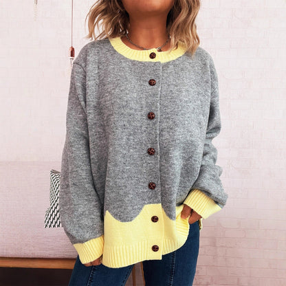 Damen Strickjacke Kuschelig Kontrastbündchen Norvielle