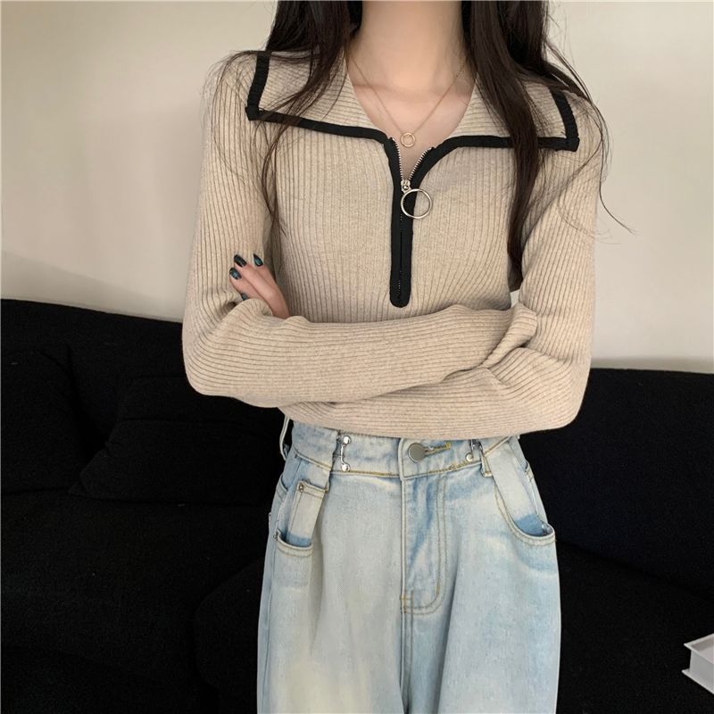 Damen Zip-Pullover Rippstruktur Norvielle