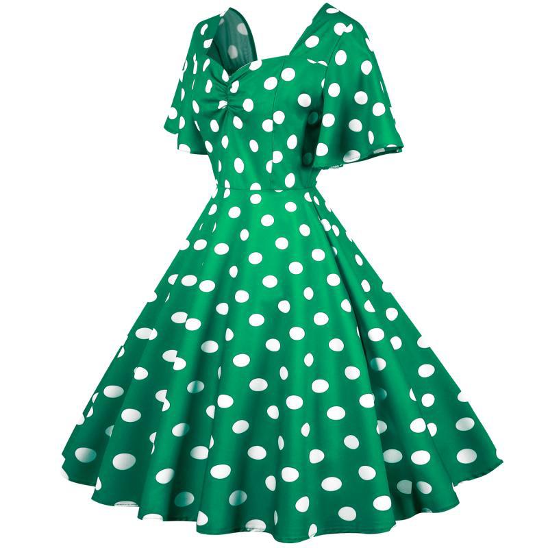 Damen Rockabilly Kleid Polka Dots Muster es Kleid