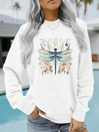 Damen Sweatshirt Libellen-Print Botanisches Design Norvielle