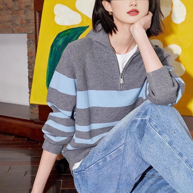 Damen Strickpullover Halbzipverschluss Norvielle