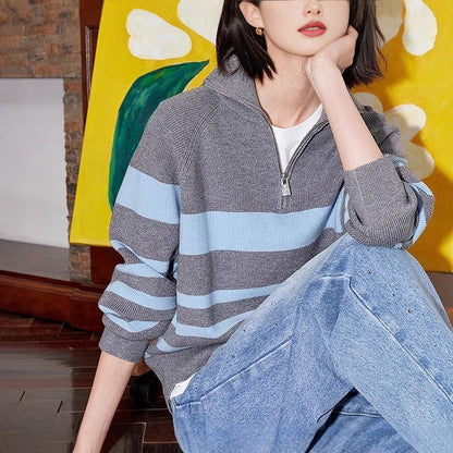 Damen Strickpullover Halbzipverschluss Norvielle