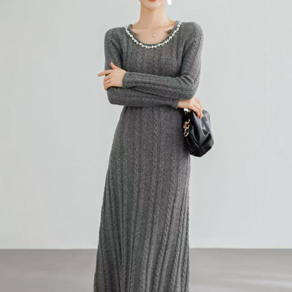 Damen Strickkleid Zopfmuster Dekorativ Norvielle - Norvielle