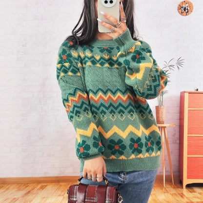 Damen Grobstrickpullover Bunt Geometrisches Muster