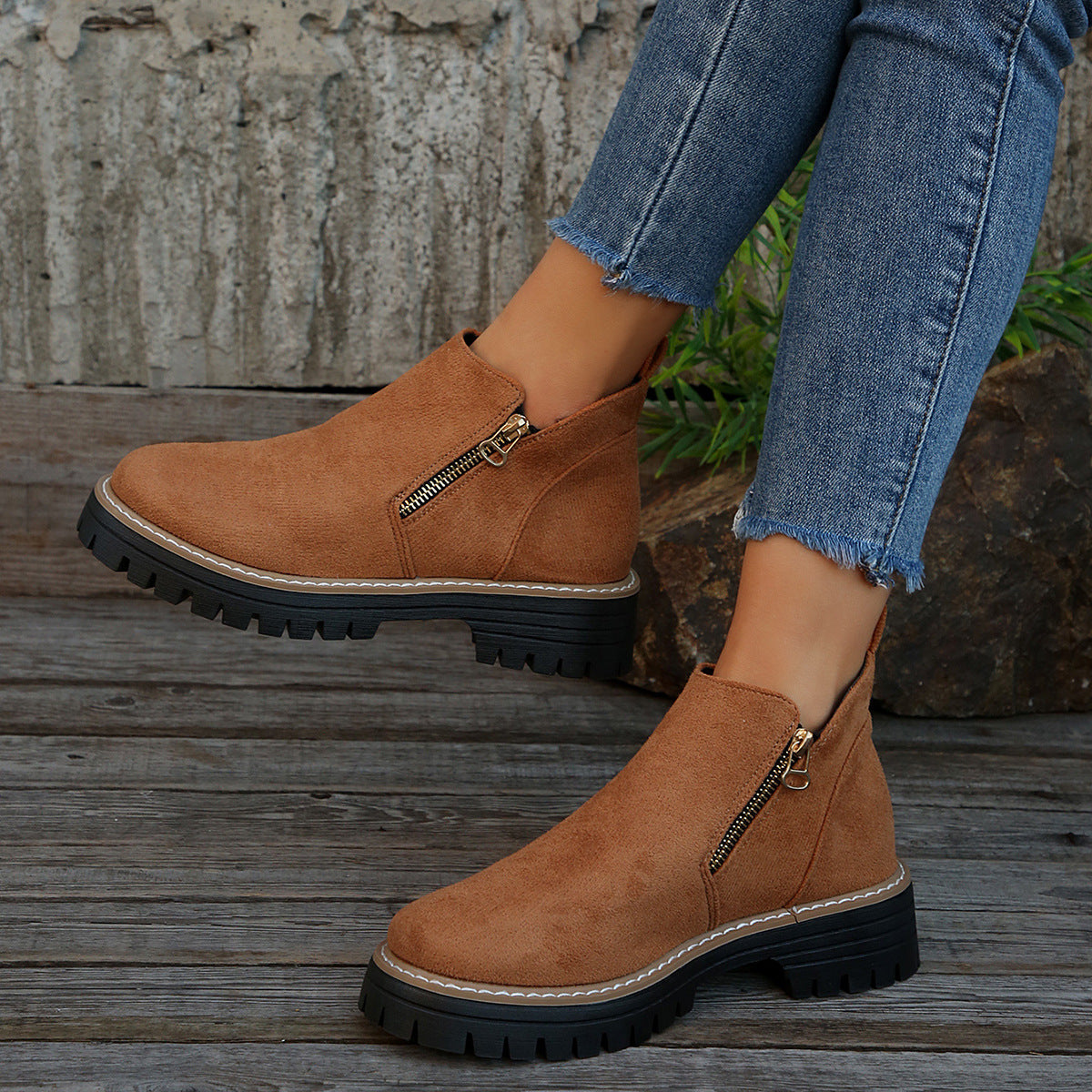 Damen Stiefeletten Reißverschluss Lederschuhe