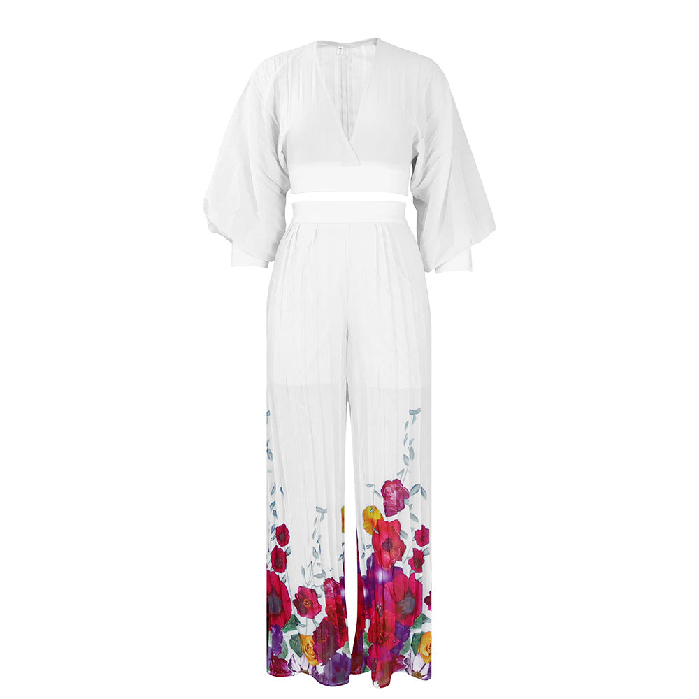 Damen Jumpsuit Voluminöse Ärmel Florales Muster Norvielle