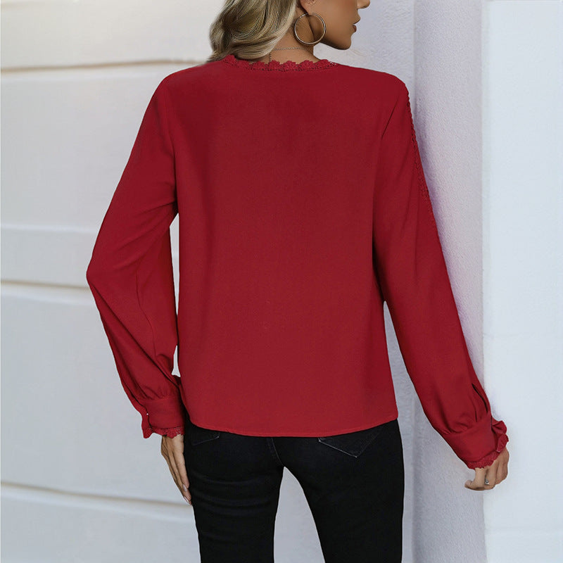 Damen Bluse Rüschendetails Knopfverschluss Norvielle