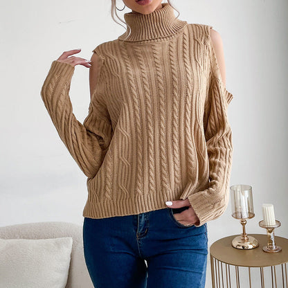 Damen Off-Shoulder Strickpullover hoher Kragen Norvielle - Norvielle