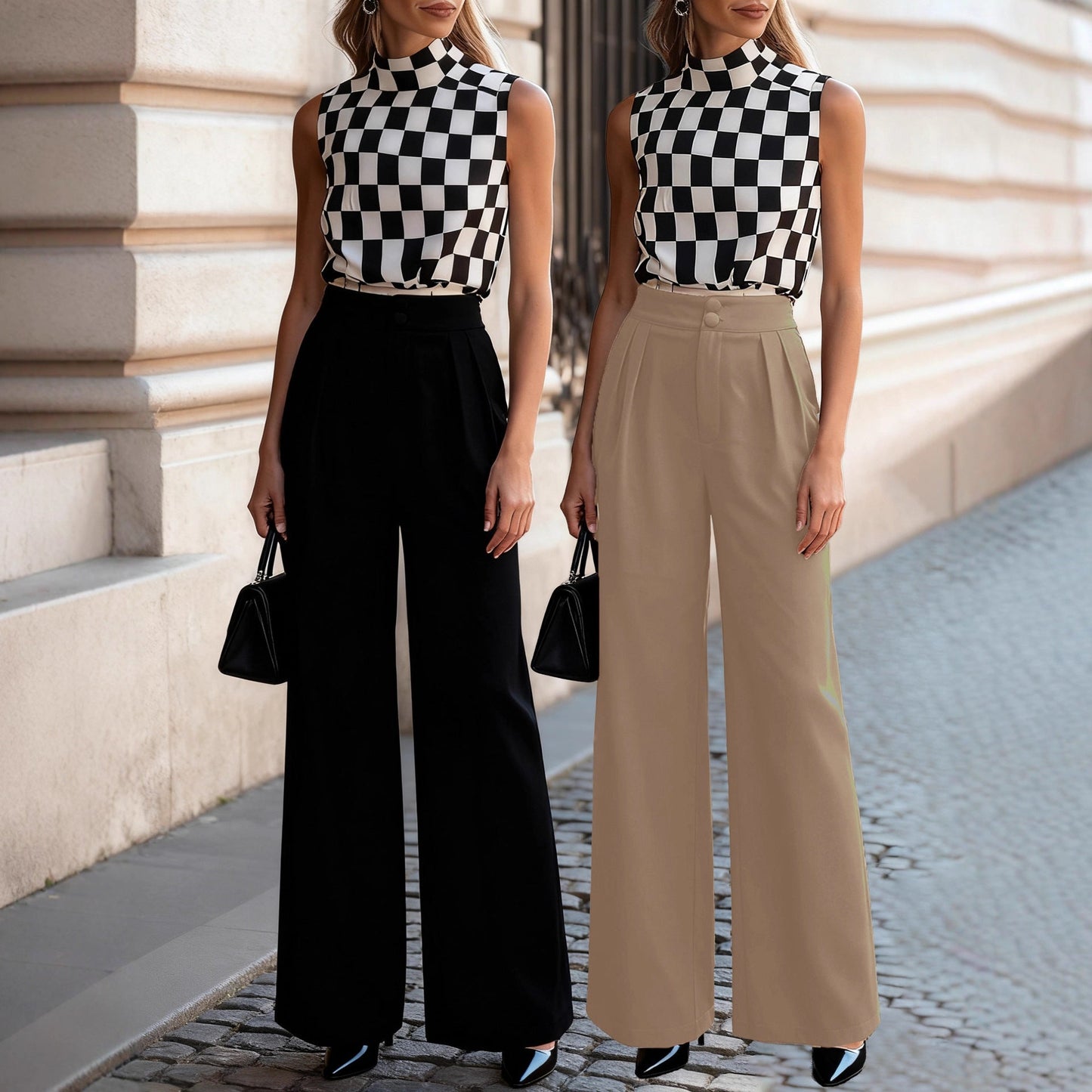 Damen Hochtaillierte Stoffhose Norvielle Weite - Norvielle