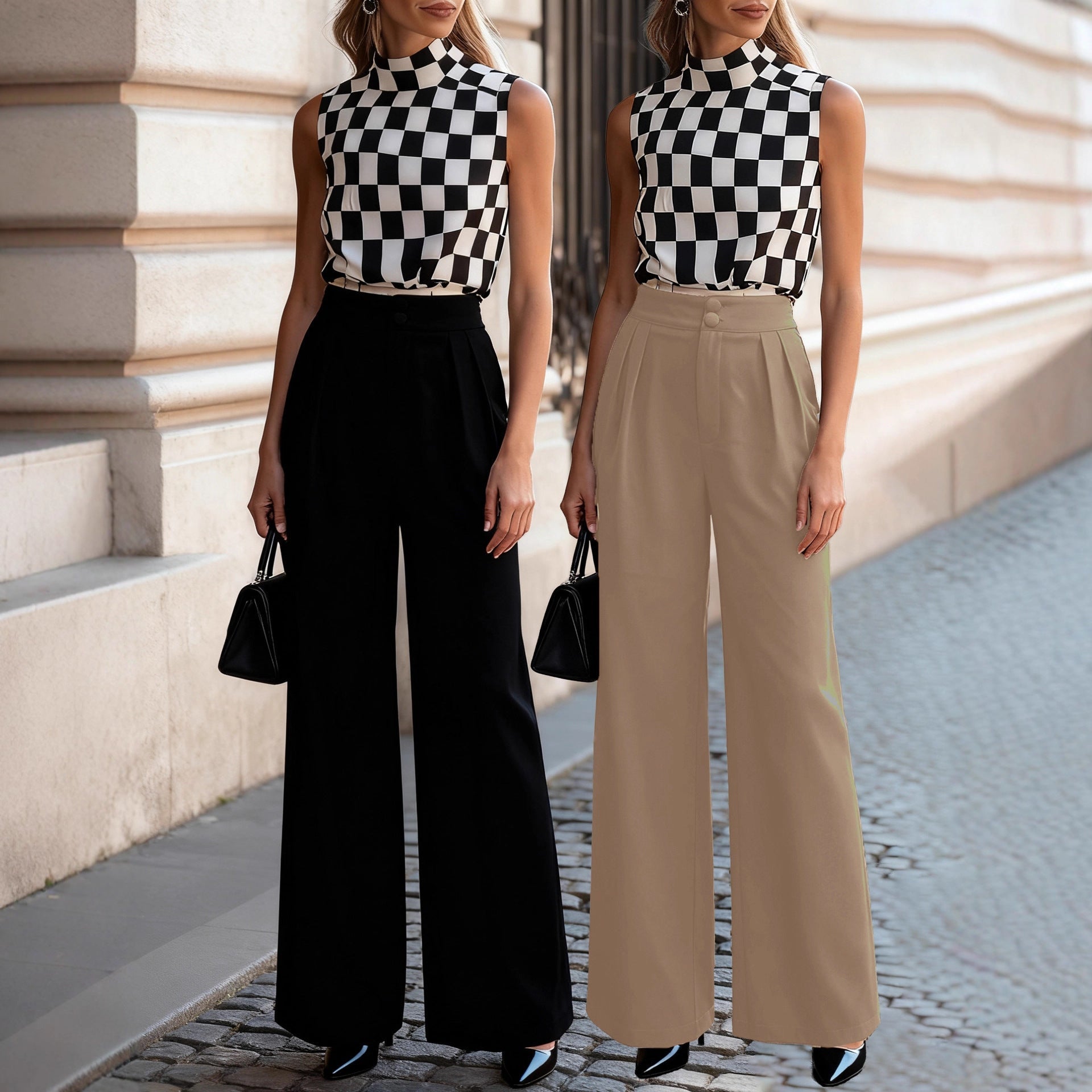 Damen Hochtaillierte Stoffhose Norvielle Weite - Norvielle