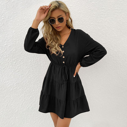 Damen Minikleid Schößchen Knopfdetails Norvielle