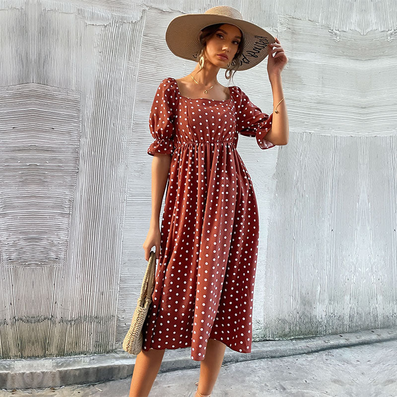 Damen Midi-Kleid Puffärmel Karomuster Norvielle