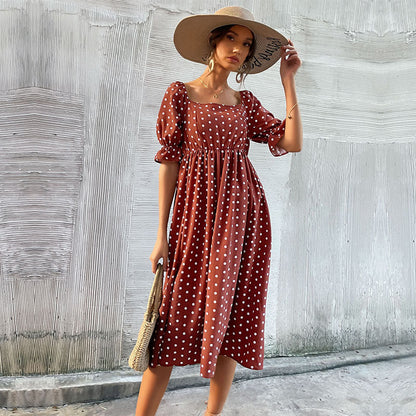 Damen Midi-Kleid Puffärmel Karomuster Norvielle