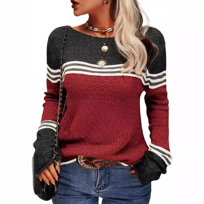 Damen Strickpullover Kontrastfarben Einzigartige Textur Norvielle