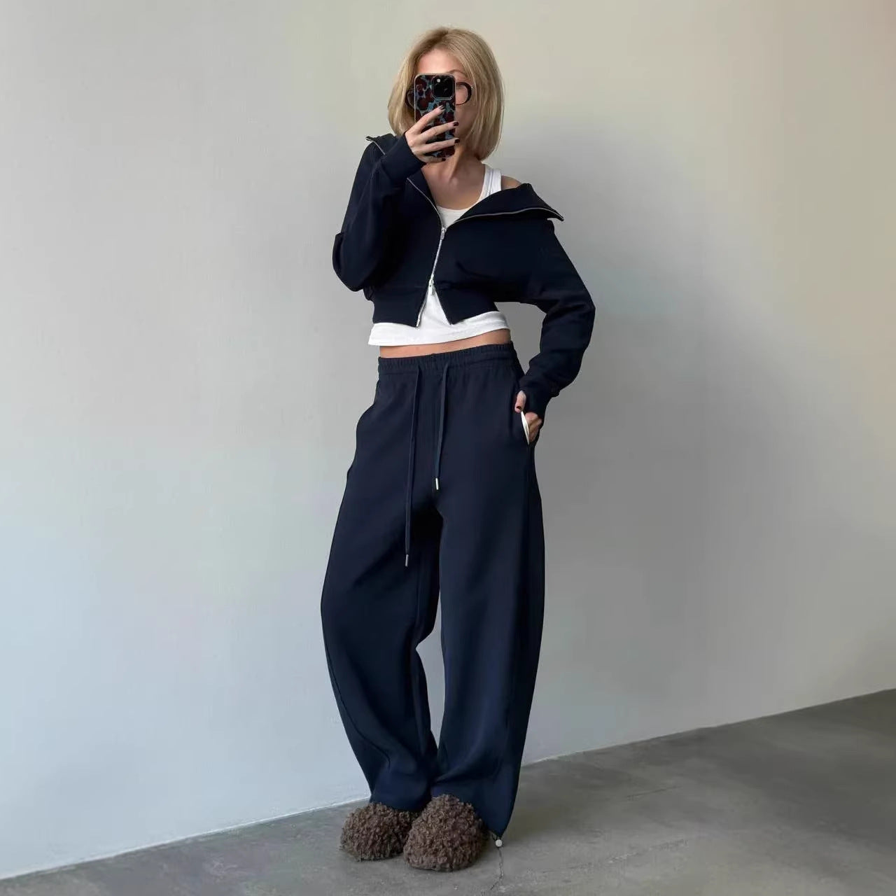 Damen Sportliches Loungewear-Set Elastisch Hochgeschlossen