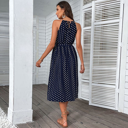 Damen Midikleid Punkte-Muster Taillierter Gürtel Norvielle