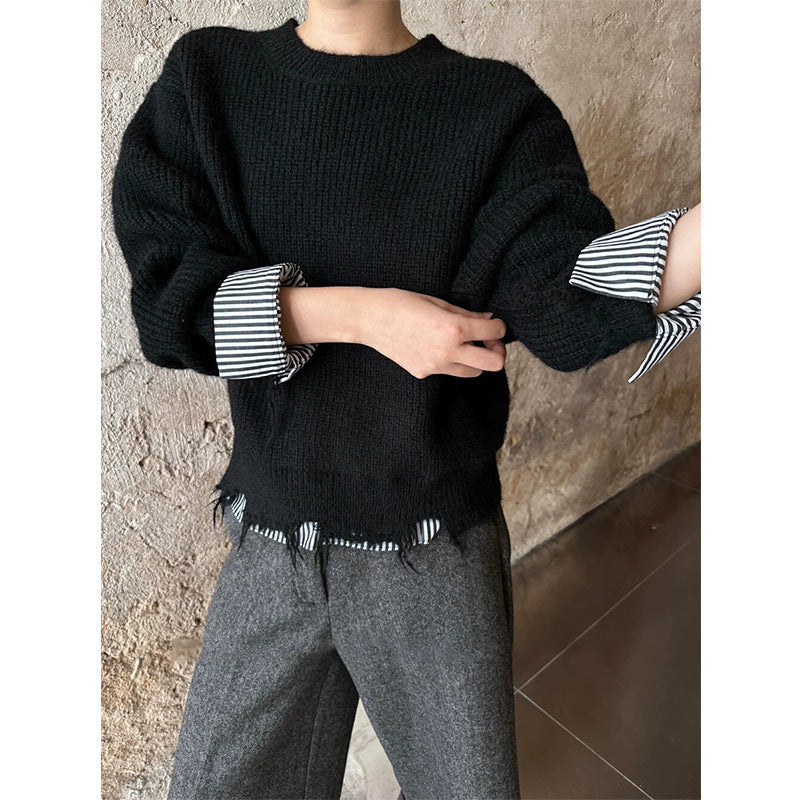 Damen Grobstrickpullover Modern Ausgefranst Lässig Norvielle