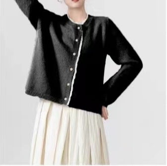Damen Strickcardigan Feinripp mit Knöpfen Beige