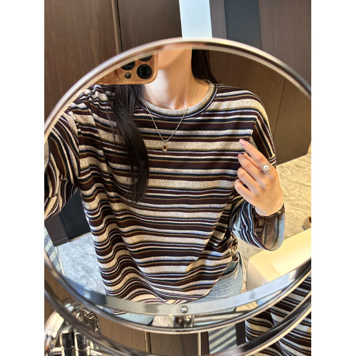 Damen Longsleeve-Shirt Gestreift Baumwolle -Weiß