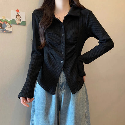 Damen Rippstrickbluse Langärmlig Norvielle