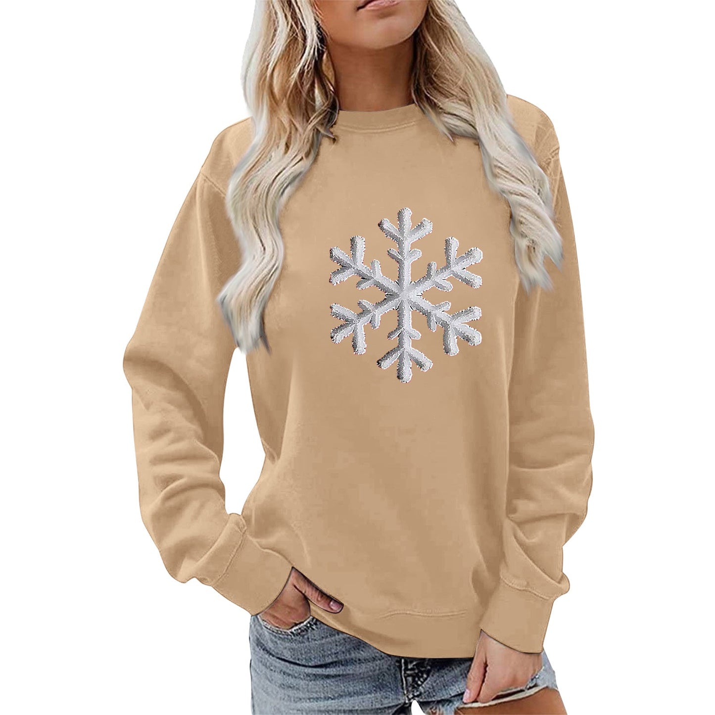 Damen Sweatshirt Schneeflockenmotiv Lässig Norvielle