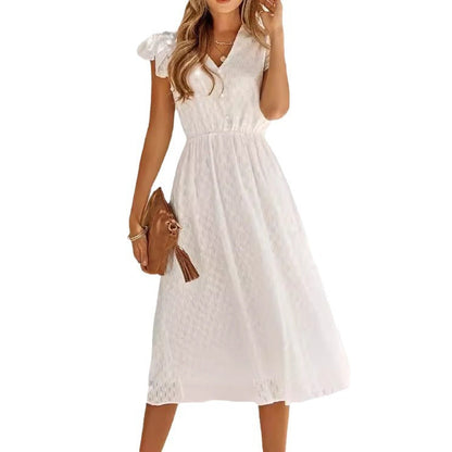 Damen Midi-Kleid Faltendetails Puffärmel Norvielle