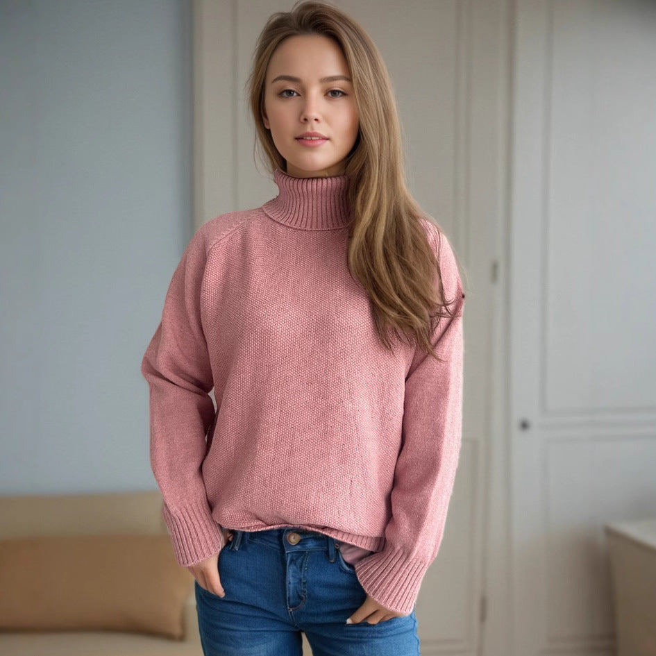 Damen Strickpullover Weiches Material Hochkragen Beige