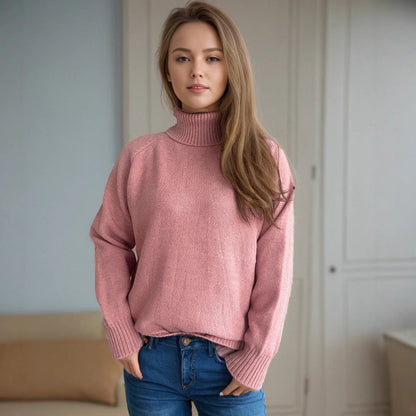 Damen Strickpullover Weiches Material Hochkragen Beige