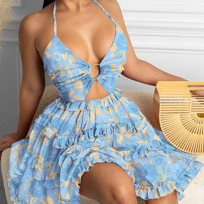 Damen Sommerkleid tiefes Dekolleté Rüschendetails Norvielle