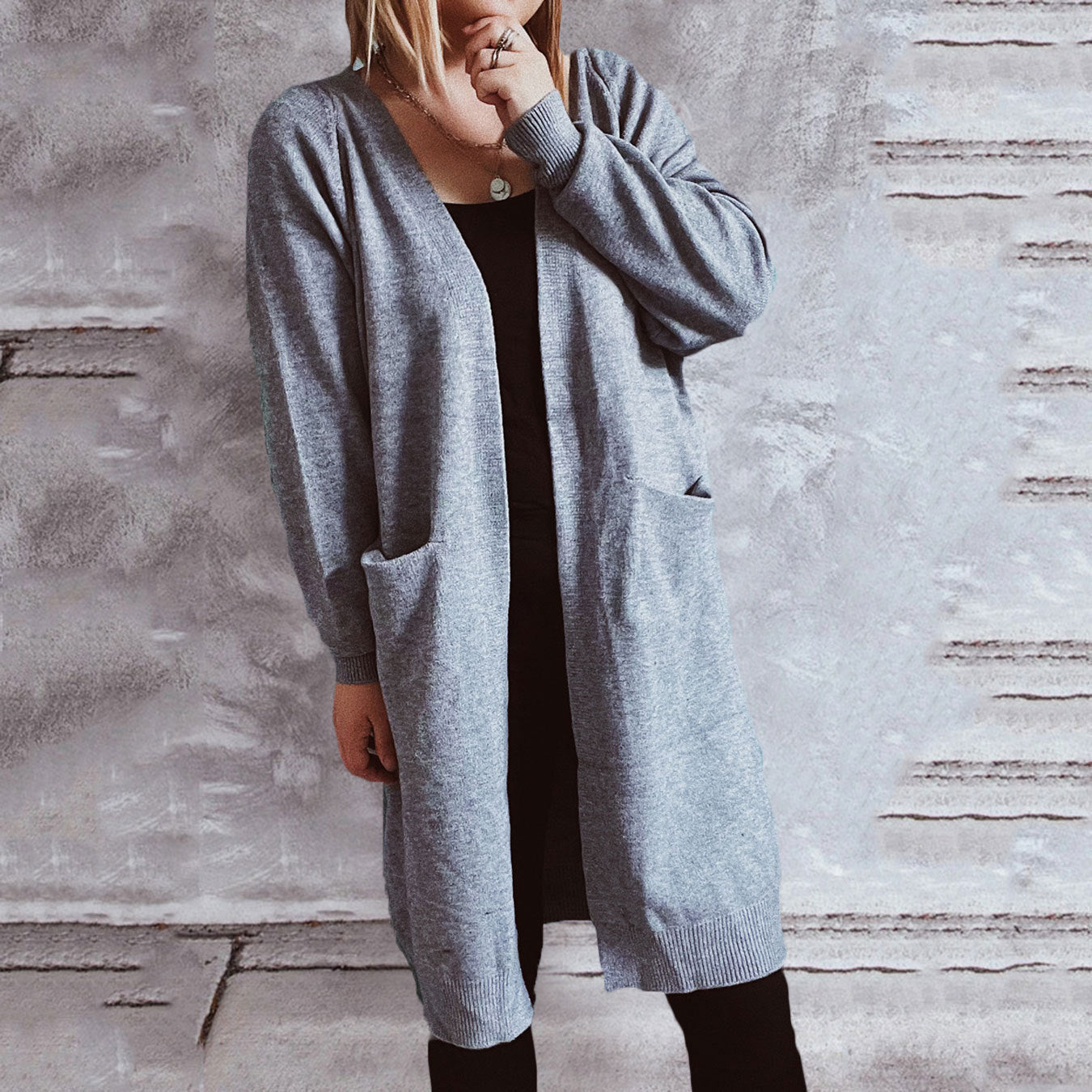 Damen Strickcardigan Lässig Offener Schnitt Beige - Norvielle