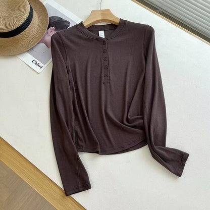 Damen Langarmshirt Baumwollmix Weich Knöpfe