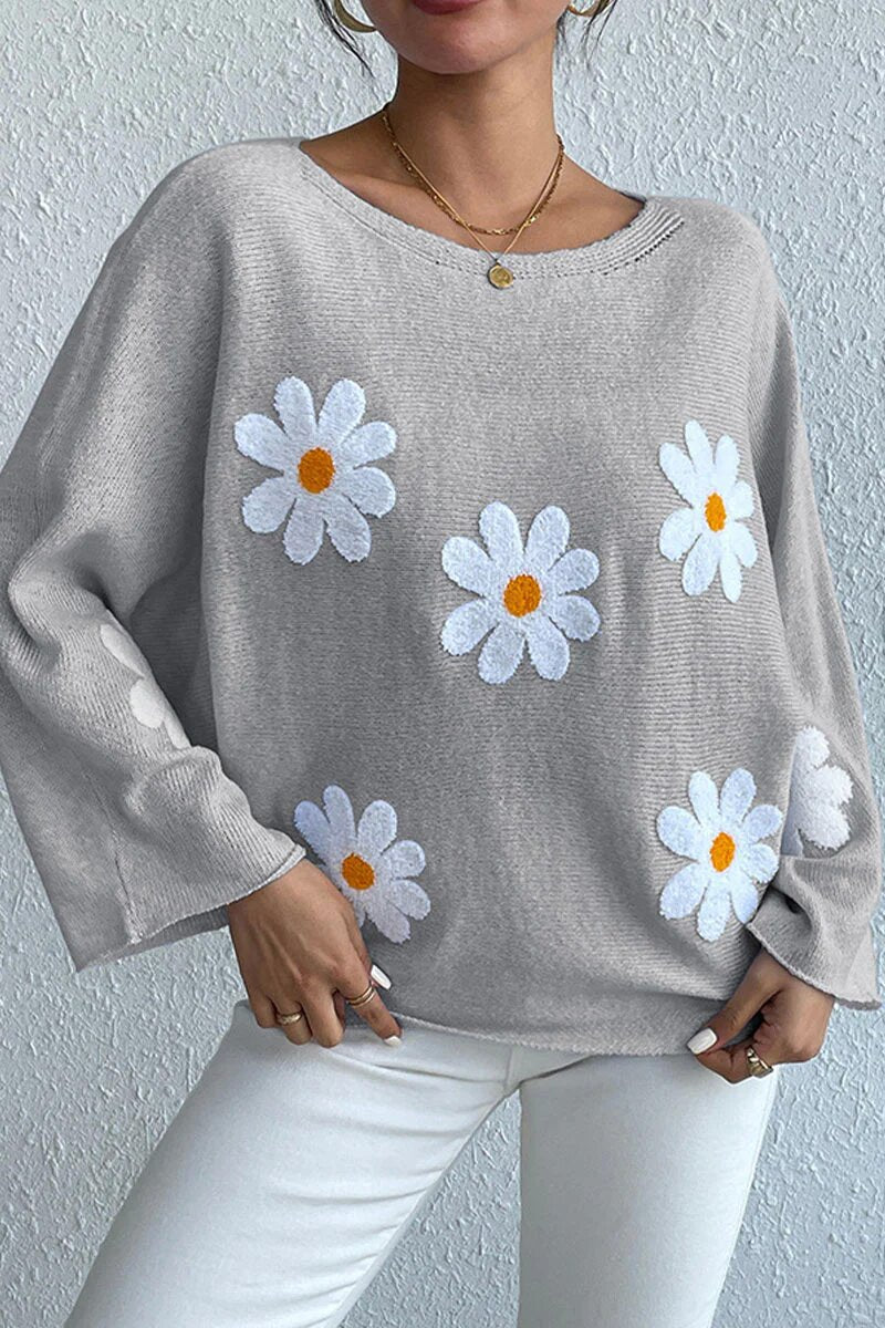 Damen Strickpullover Blumendesign Weit Norvielle