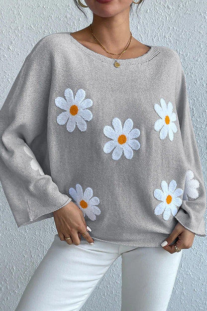 Damen Strickpullover Blumendesign Weit Norvielle