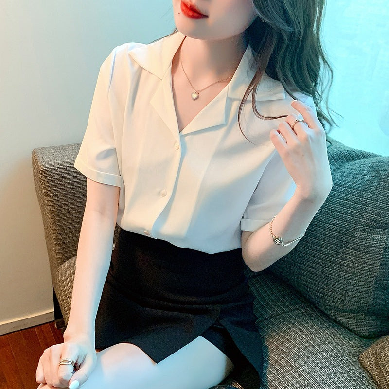 Damen Bluse Kurzarm Klassischer Kragen Elegante Knöpfe Norvielle