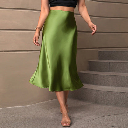 Damen Midirock Satinstoff Asymmetrisch