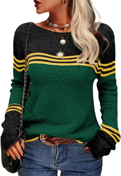 Damen Strickpullover Kontrastfarben Einzigartige Textur Norvielle