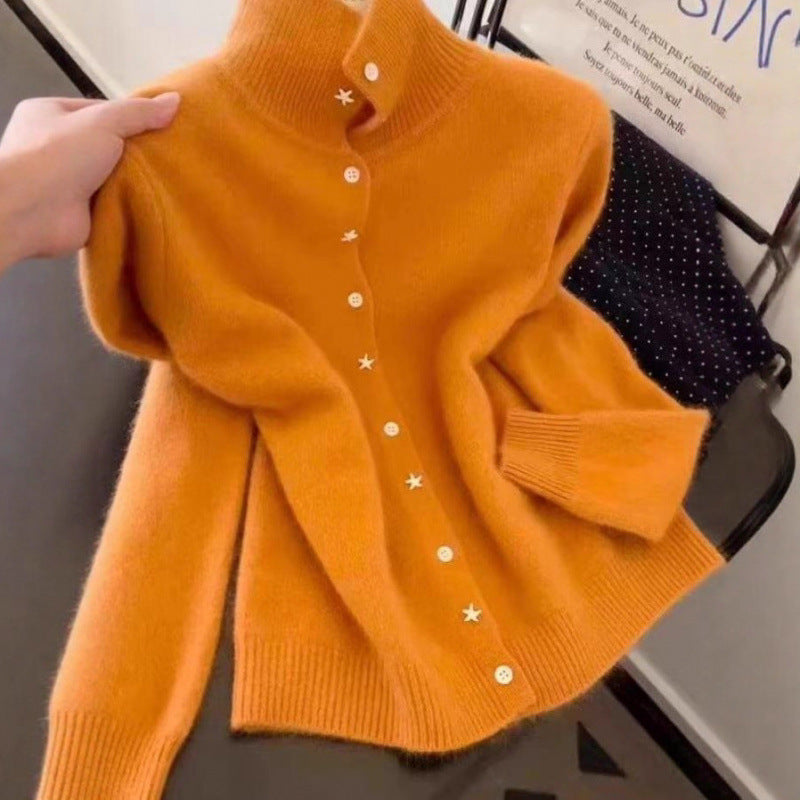 Damen Strickjacke Hohem Kragen Sternknöpfe Norvielle - Norvielle