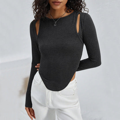 Damen Crop- Langarm Dezent Cut-Out Norvielle