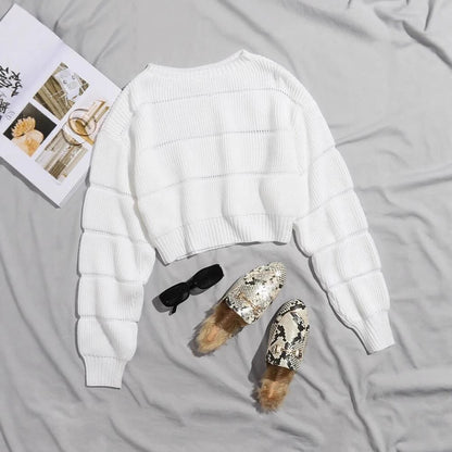 Damen Crop-Pullover Weich Strukturiert Beige