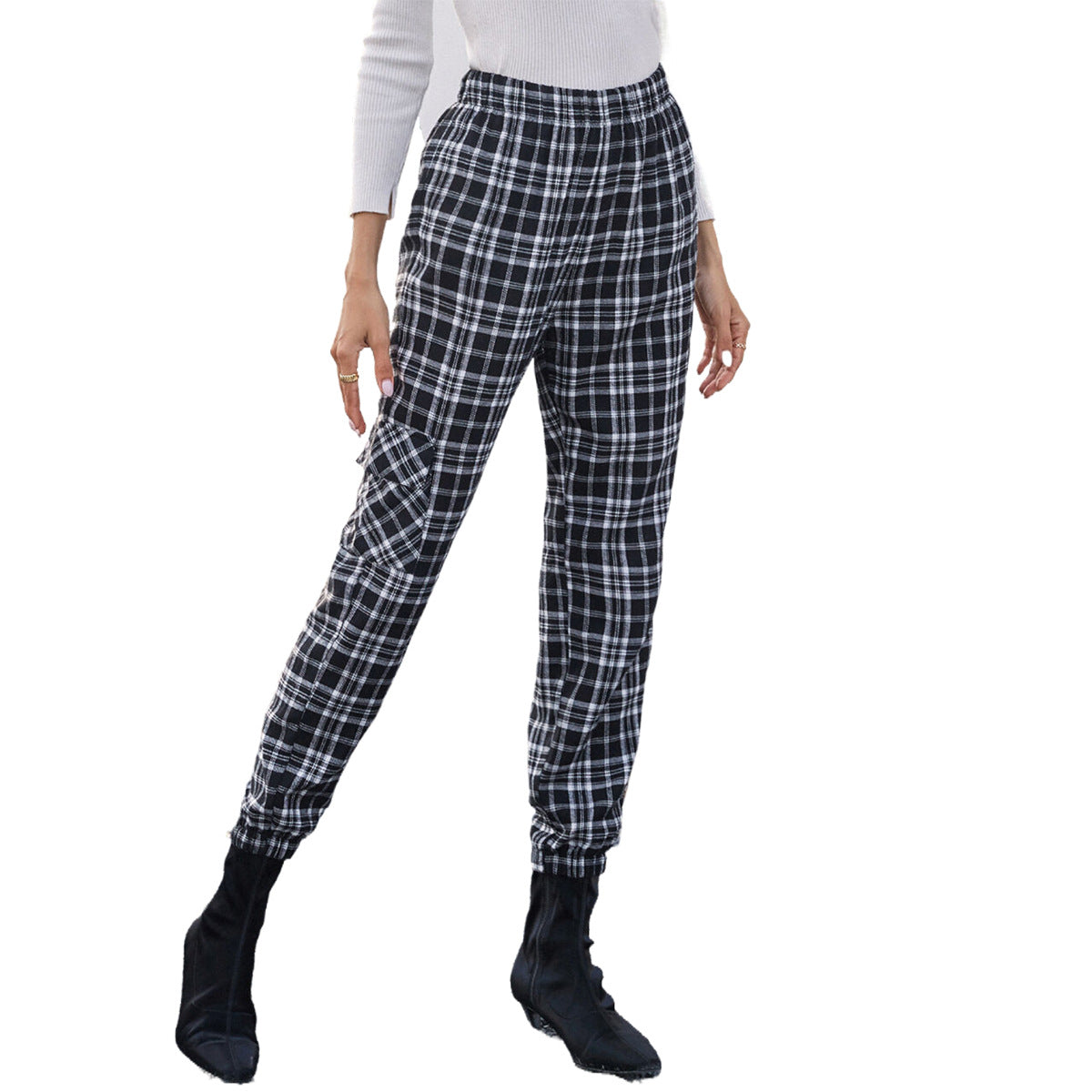 Damen Karohose Elastischer Bund Bequem Norvielle